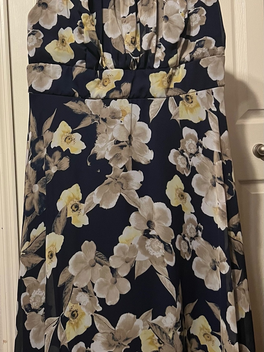 dressbarn Navy Floral Maxi Dress with Cream & Yellow Blooms